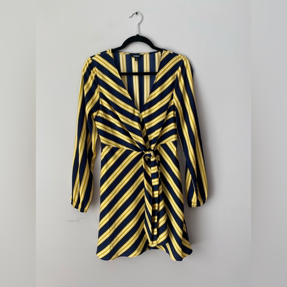 Express S Yellow/Navy Blue Striped Dress, Used, Quantity 1 available. - Picture 3 of 13
